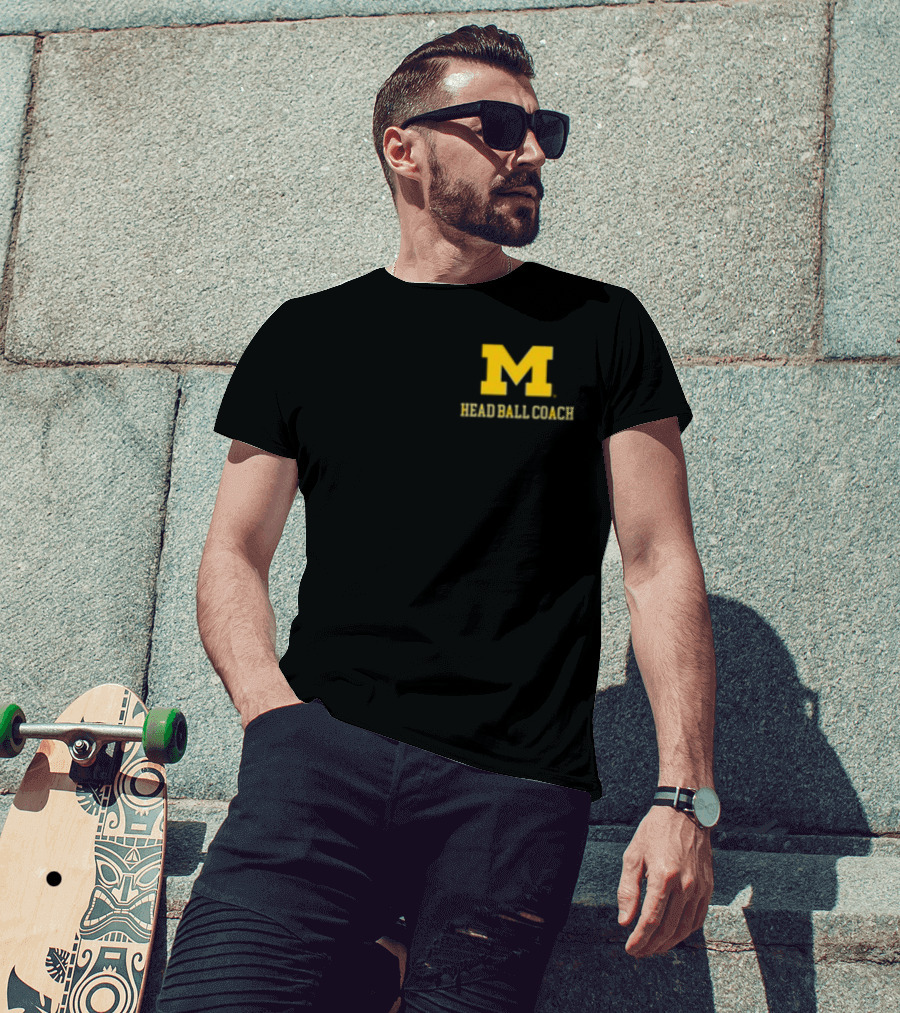 Michigan Football M Head Ball Coach Harbaugh 4 Head Ball Coach T-Shirt