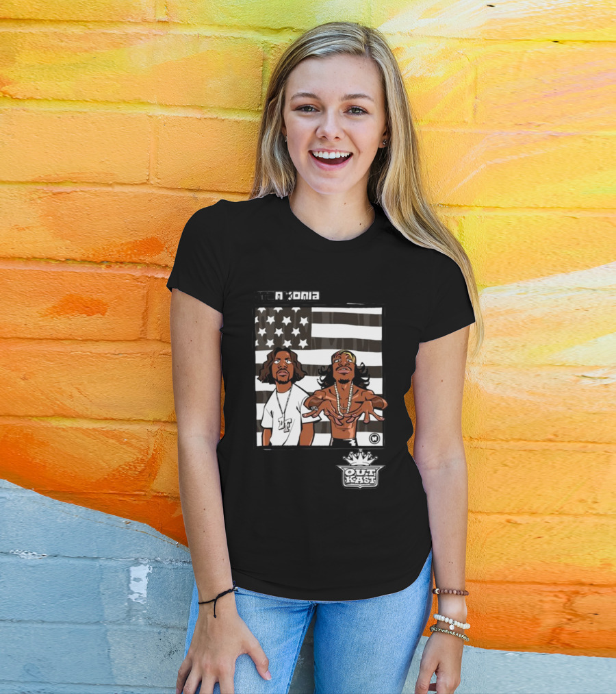 Stankonia Outkast Cartoon Style Stars And Stripes Duo Art By Nuri Durr T-Shirt