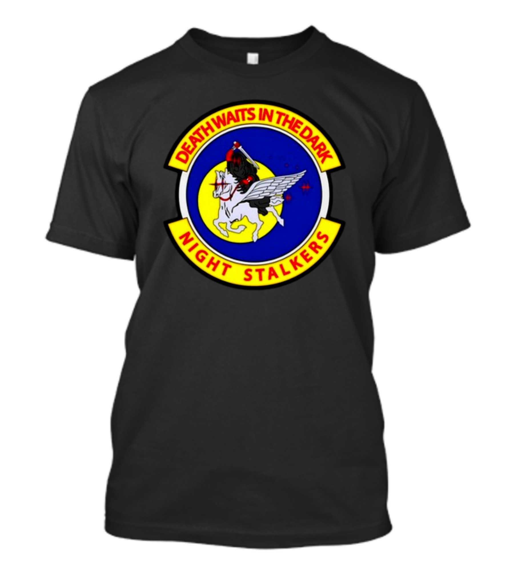 Death Waits In The Dark Night Stalkers Pegasus Emblem T-Shirt
