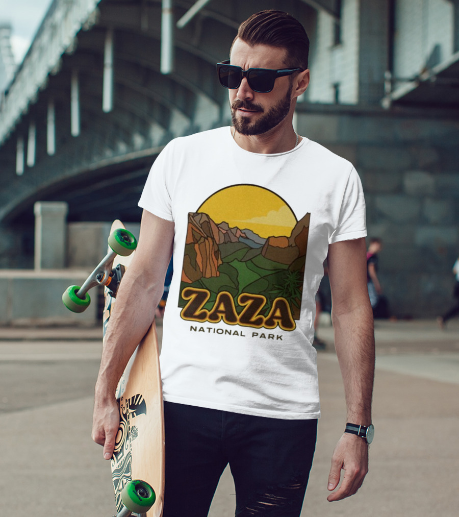 Zaza National Park Vintage Landscape With Mountains And Yellow Sunset T-Shirt