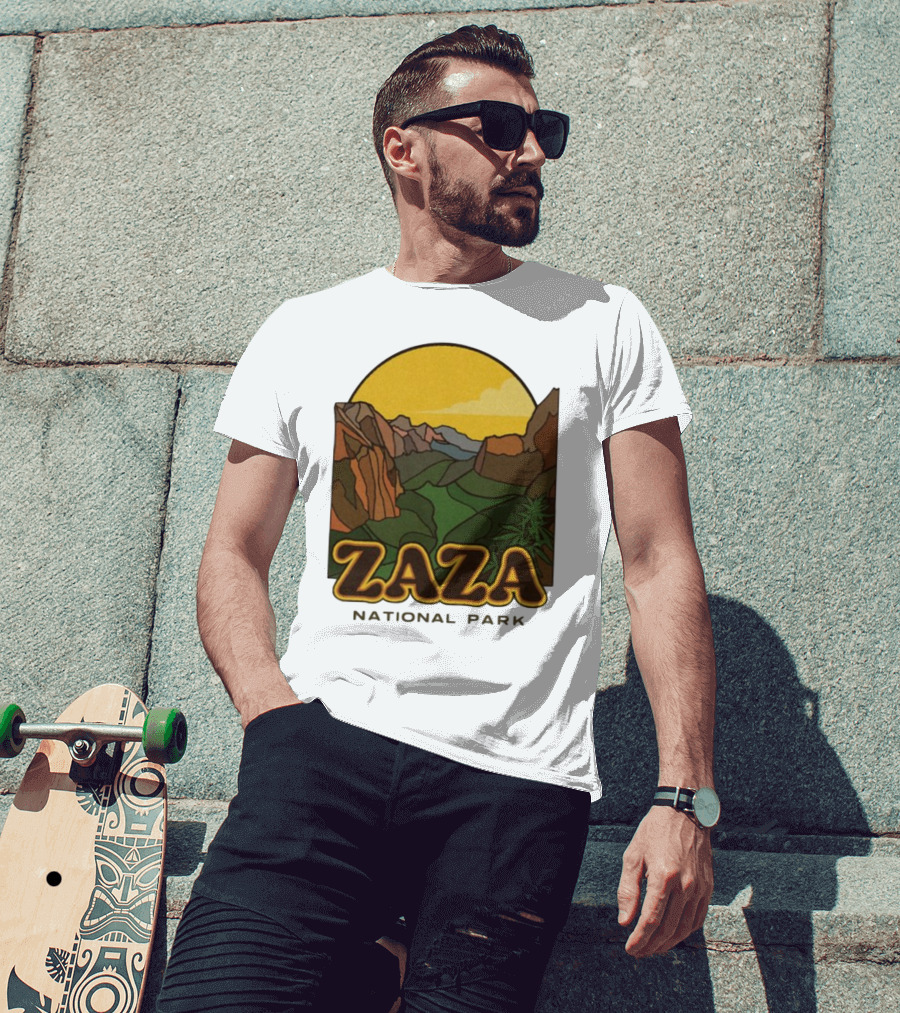 Zaza National Park Vintage Landscape With Mountains And Yellow Sunset T-Shirt