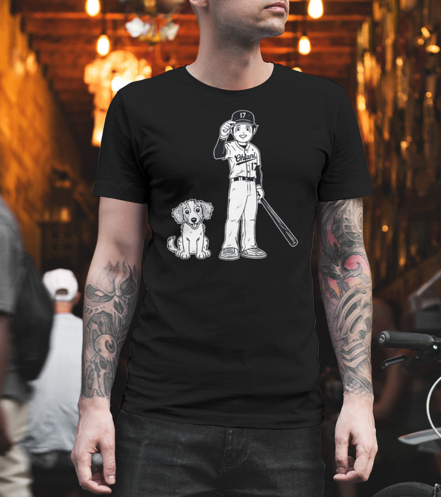 Rotowear Shohei Ohtani 17 Baseball and Dog T-Shirt