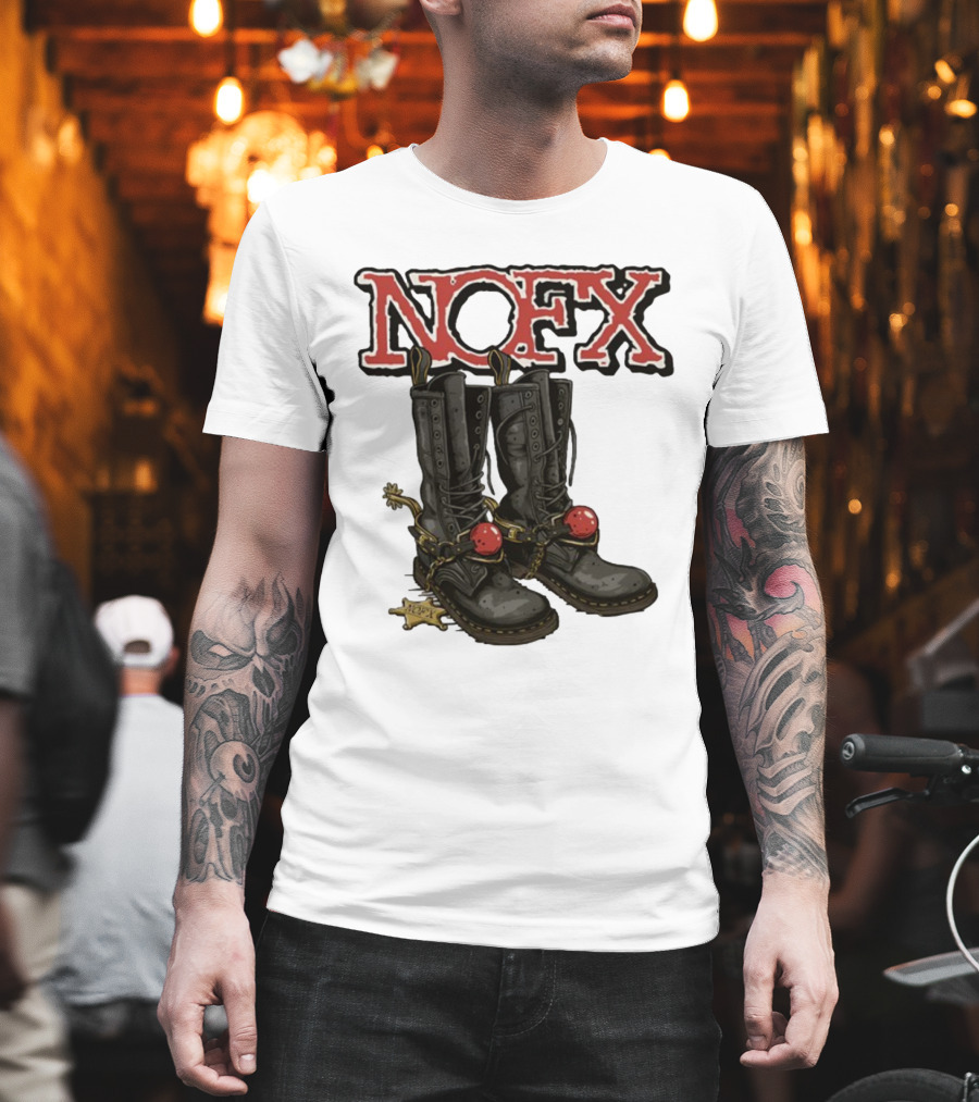 NOFX Punk Boots with Chains and Red Orbs T-Shirt