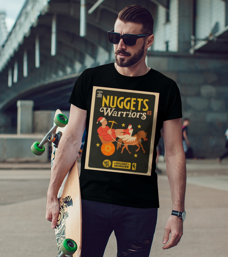 Nuggets Vs Warriors Big Screen 25th December Holiday Showdown Santa Riding Horse T-Shirt