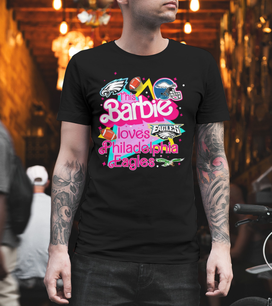 This Barbie Loves Philadelphia Eagles with Logos and Footballs T-Shirt