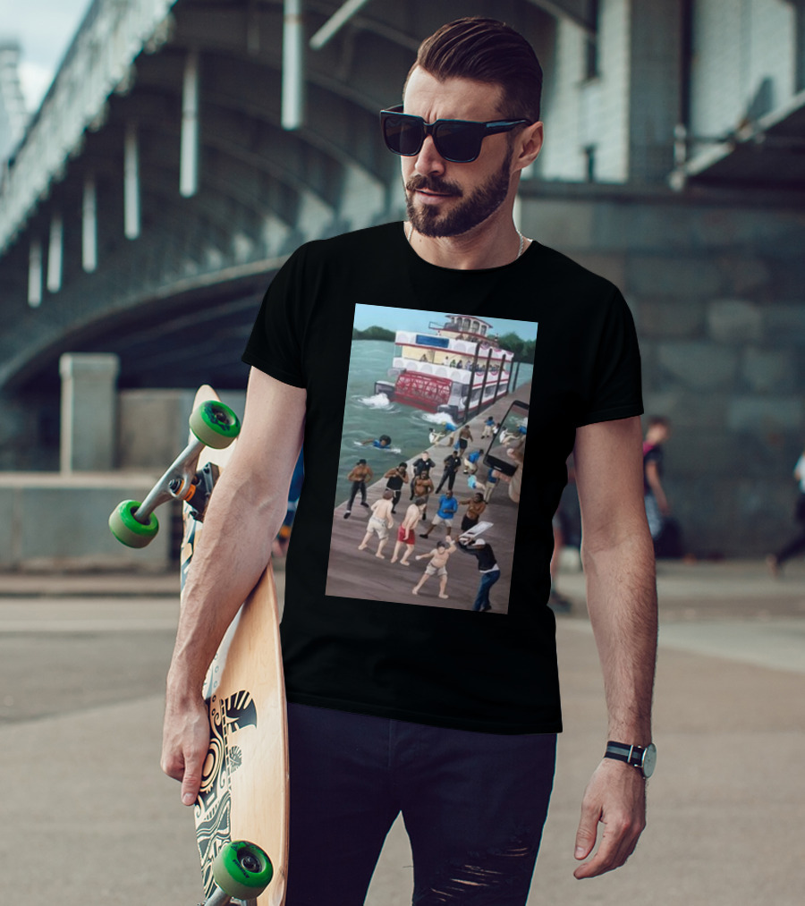 Kenny Akers Alabama River Brawl Boat Dock Scene T-Shirt