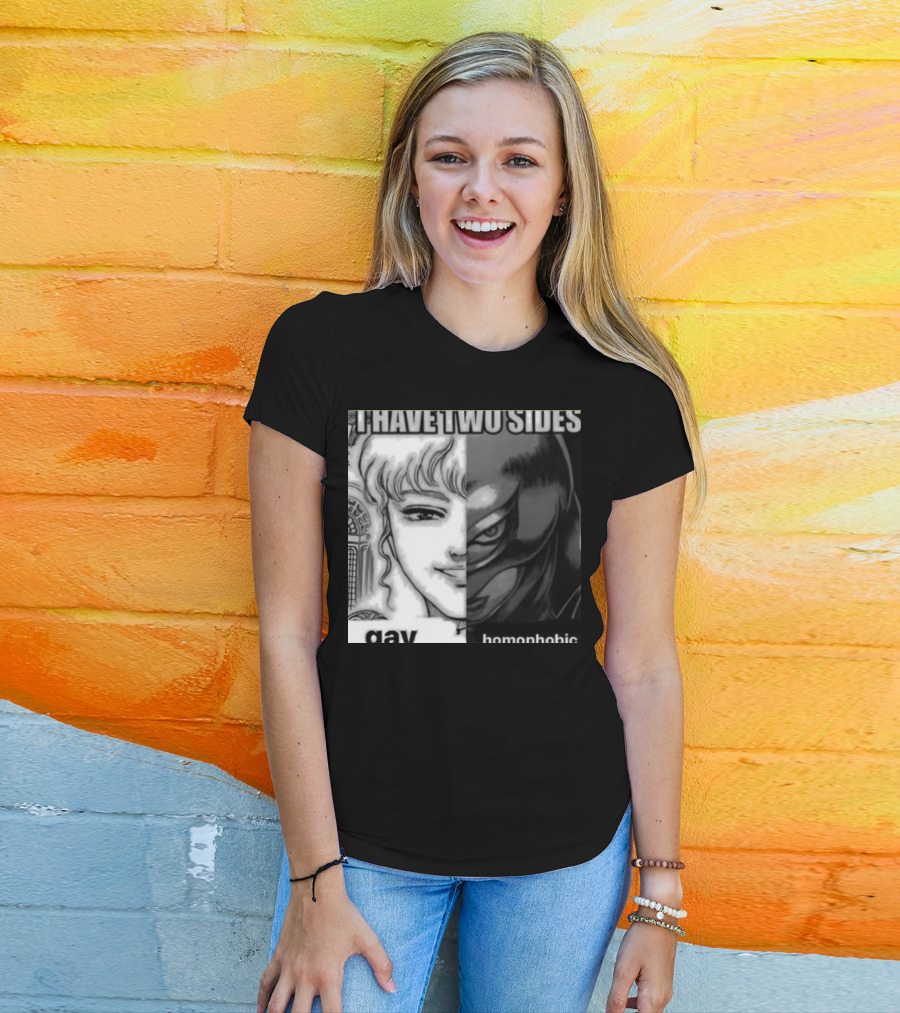 I Have Two Sides Gay Homophobic Manga Character Split Face T-Shirt