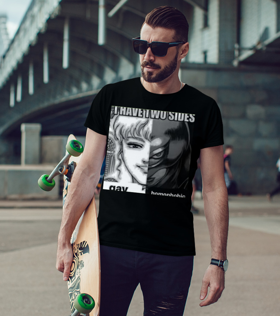 I Have Two Sides Gay Homophobic Manga Character Split Face T-Shirt