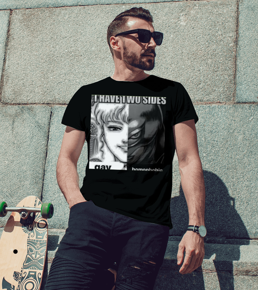 I Have Two Sides Gay Homophobic Manga Character Split Face T-Shirt