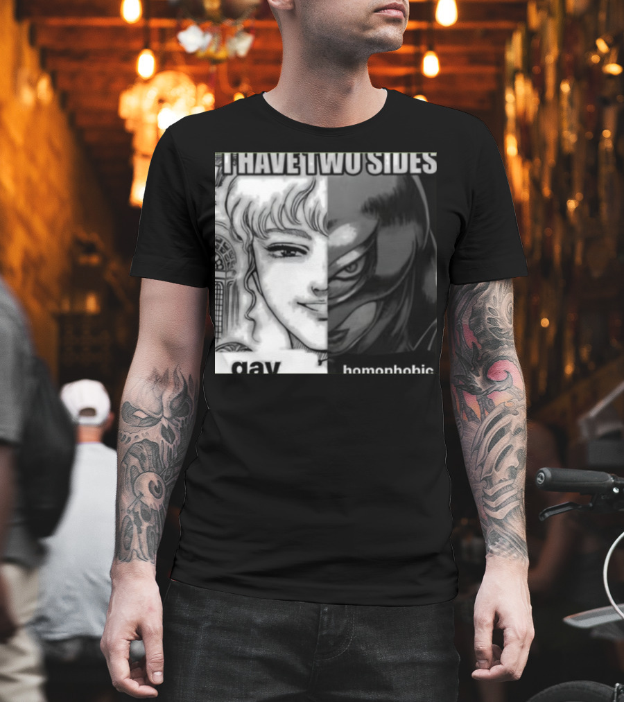 I Have Two Sides Gay Homophobic Manga Character Split Face T-Shirt