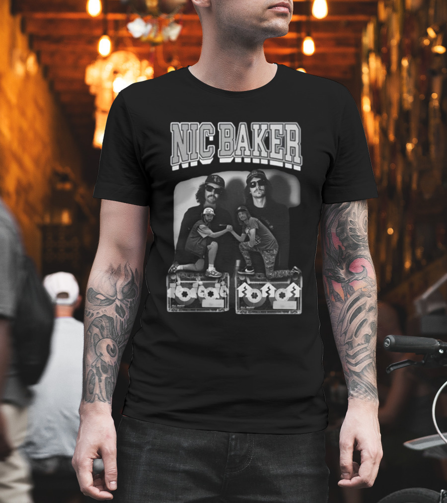Nic Baker Mixtape 80s Style Skateboarders Retro Black and White Photography T-Shirt