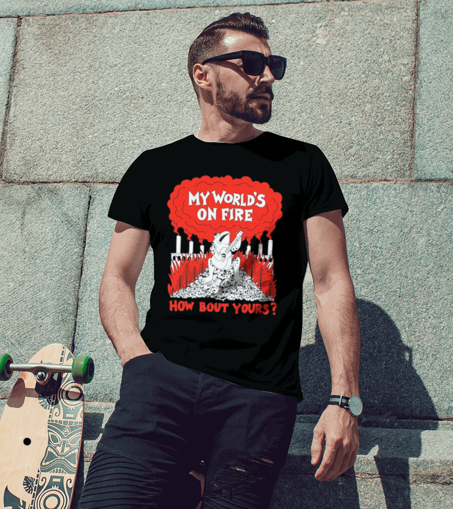 My World's On Fire How Bout Yours Frog Guitar Clouds Skulls Forest T-Shirt
