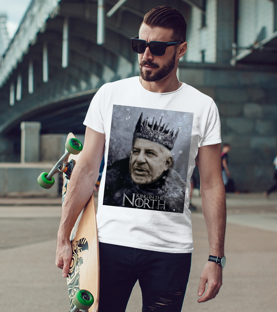 Bill Belichick King In The North Game Of Thrones Style Crown And Fur Cloak T-Shirt
