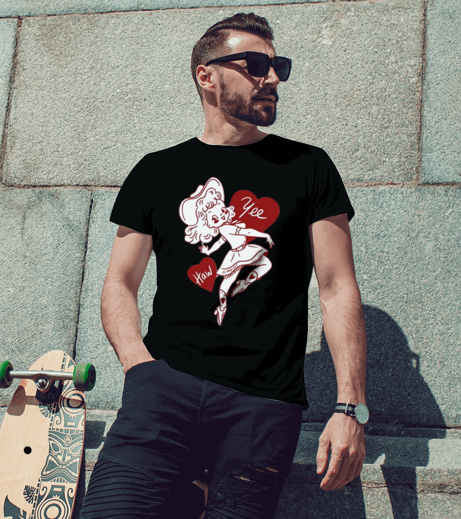 Elrayartist Yee Haw Valentines Girl With Hearts And Cowboy Hat T-Shirt
