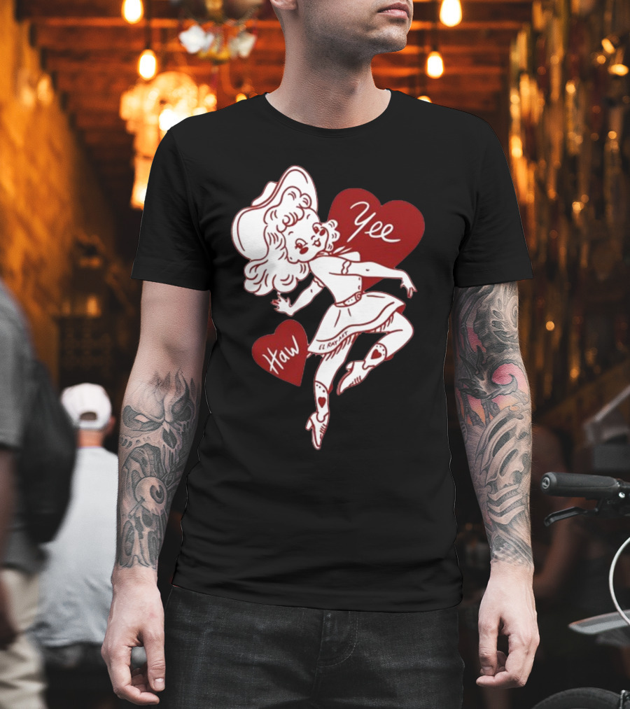 Elrayartist Yee Haw Valentines Girl With Hearts And Cowboy Hat T-Shirt