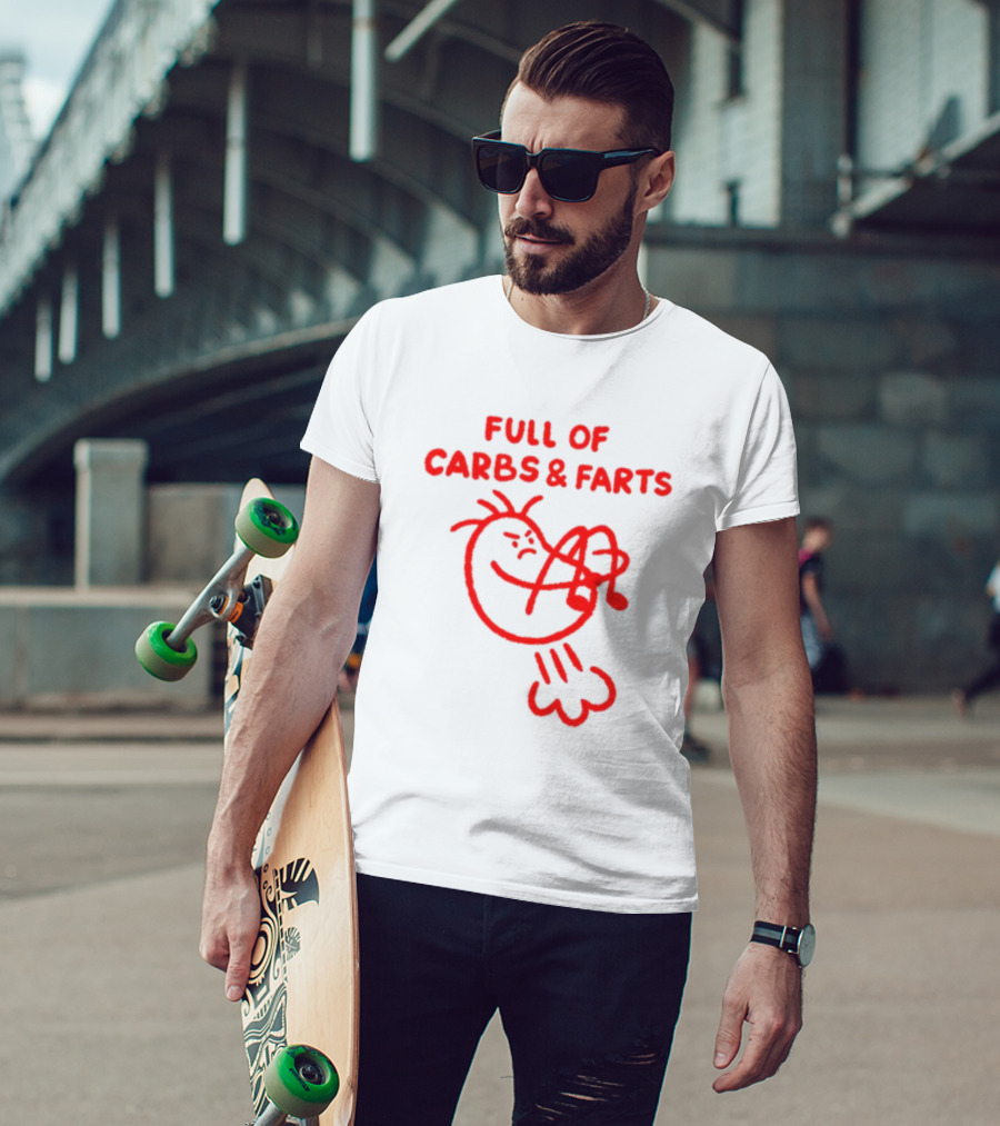 FULL OF CARBS AND FARTS Silly Cartoon Character Emitting Gas T-Shirt