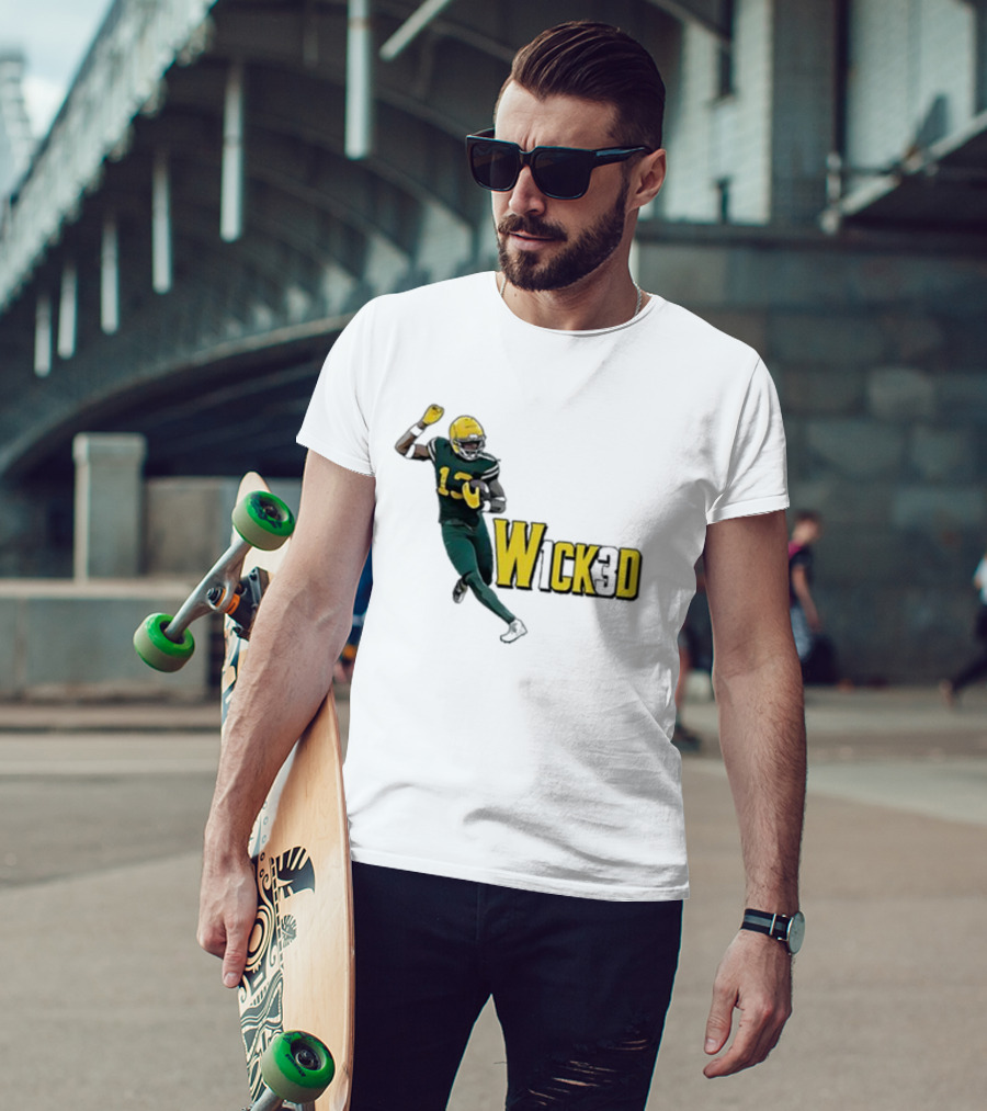 W1ck3d Football Player Yellow Helmet Green Jersey 13 T-Shirt