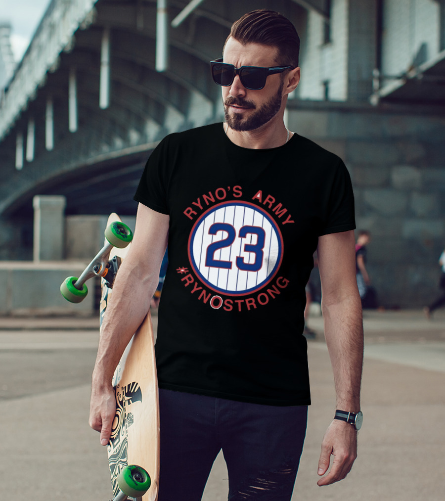 Ryno's Army 23 #RynoStrong Circle Logo White Pinstripes T-Shirt