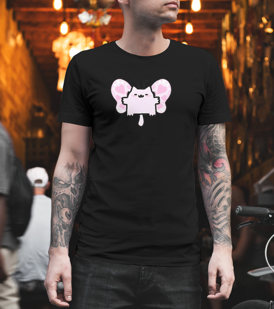 Sillynubcat Butterflycat Pink Heart Wings T-Shirt