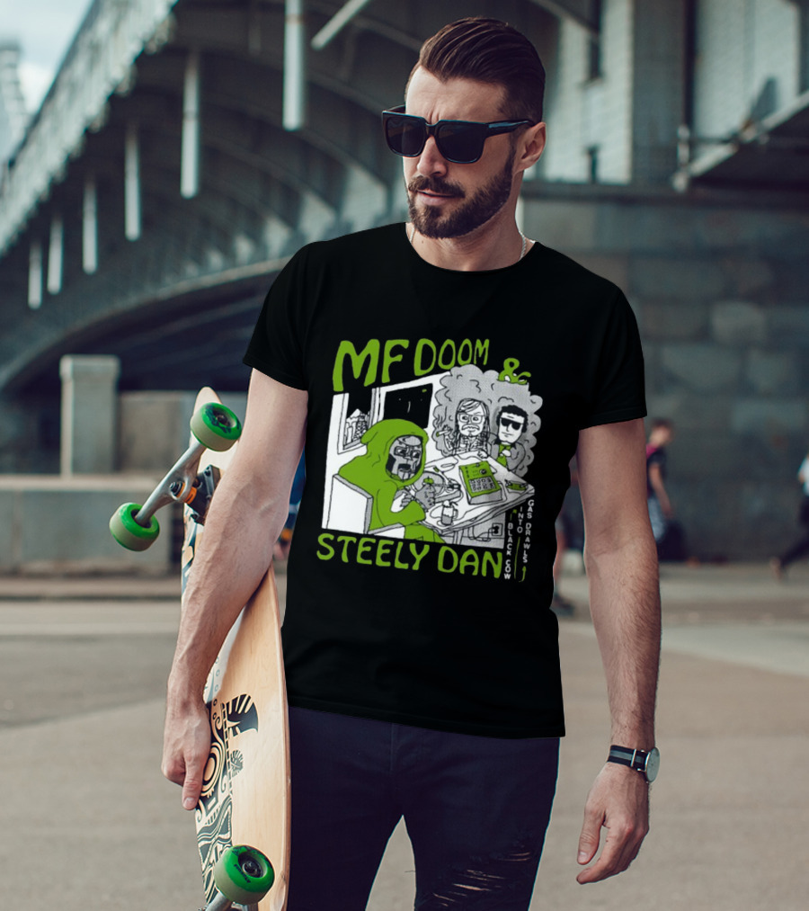 MF Doom And Steely Dan Black Cow Into Gas Drawls Comic Style Scene T-Shirt