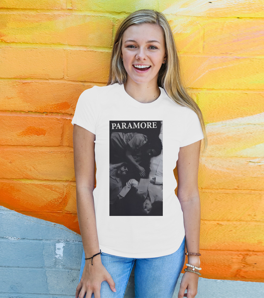 Paramore Black And White Band Photo Trio Lying Down T-Shirt