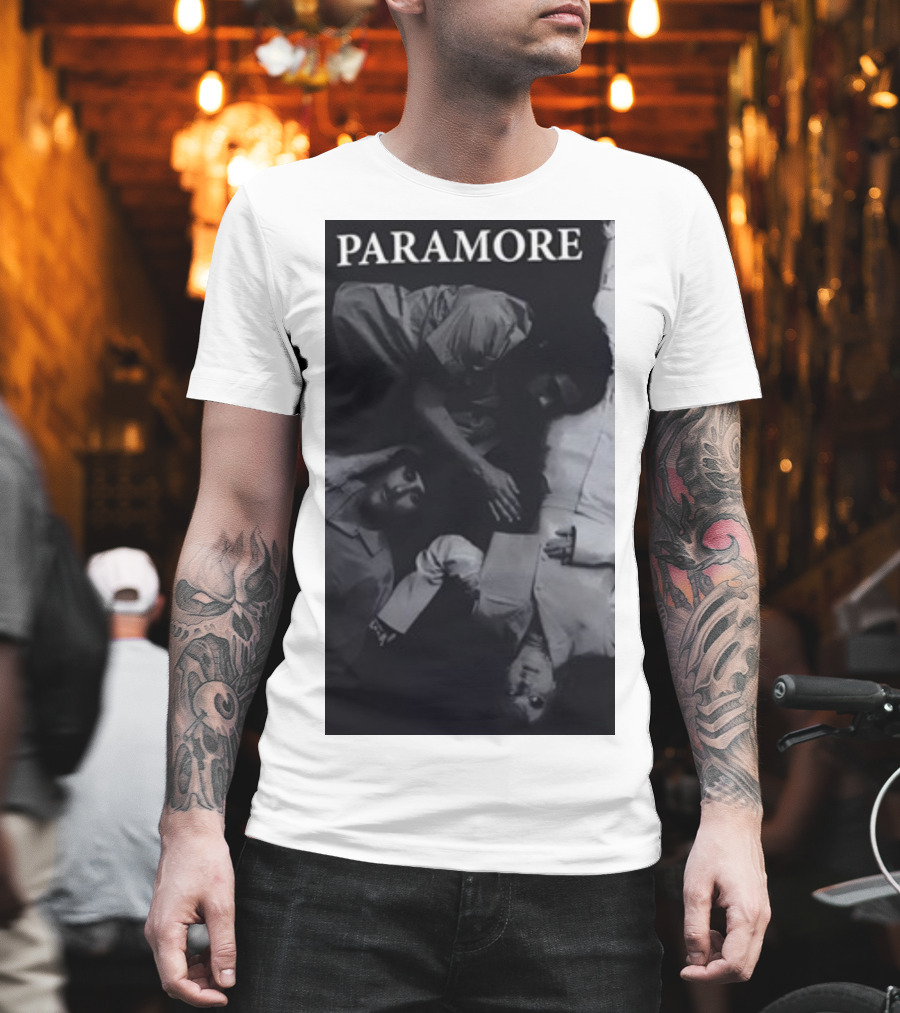 Paramore Black and White Band Photo Trio Lying Down T-Shirt