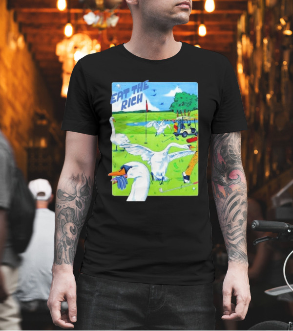 Eat The Rich Golf Swans in Vibrant Green Field T-Shirt Eat The Rich Golf Swans in Vibrant Green Field T-Shirt