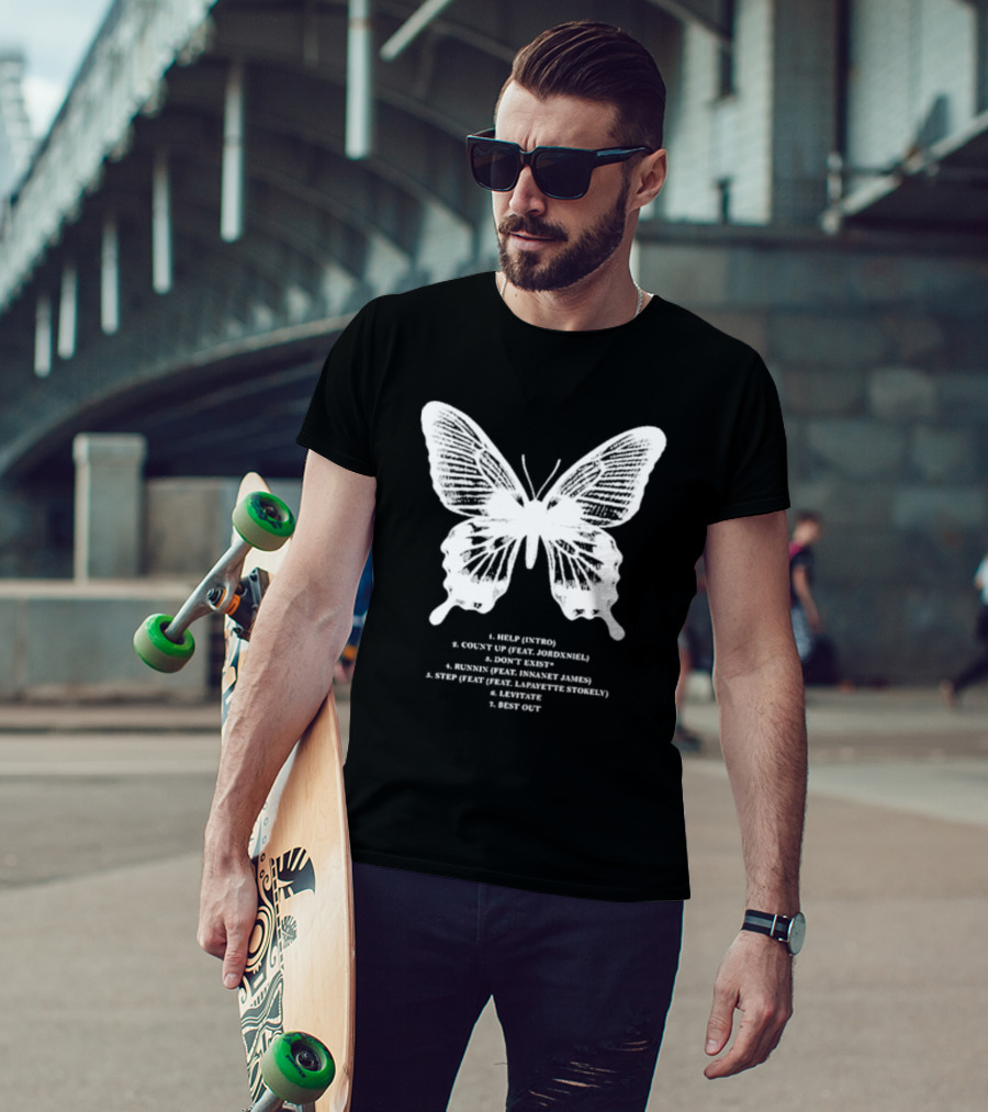 Gian Kash Faith Over Fear Butterfly With Tracklist Featuring Jordeniel Innanet James Lapayette Stokely T-Shirt