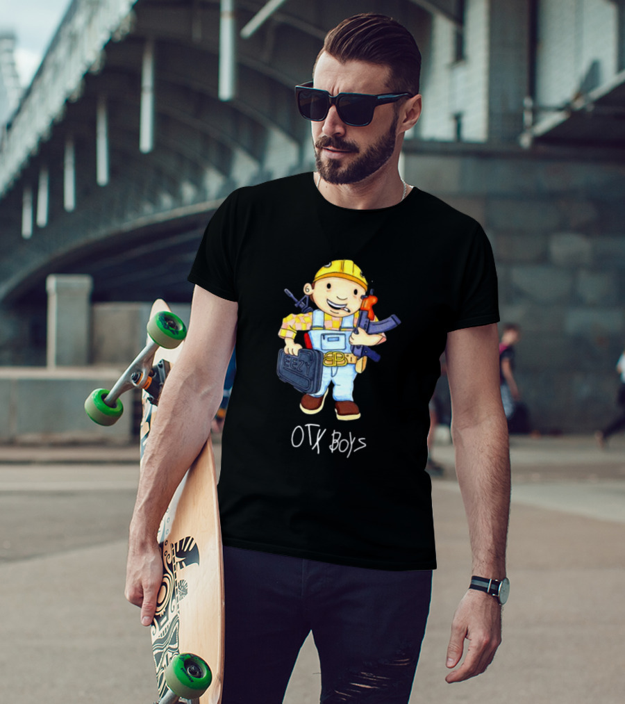 Geezyworld Bob The Driller OTX Boys Cartoon Character Holding Tools T-Shirt