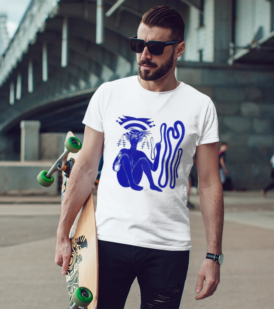 Hiatus Kaiyote Love Heart Cheat Code Abstract Blue Figure With Spiral Elements T-Shirt