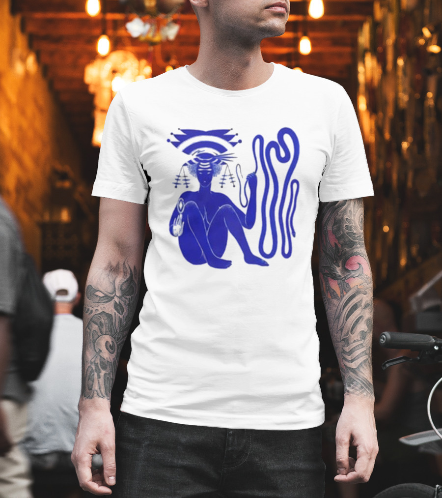 Hiatus Kaiyote Love Heart Cheat Code Abstract Blue Figure with Spiral Elements T-Shirt