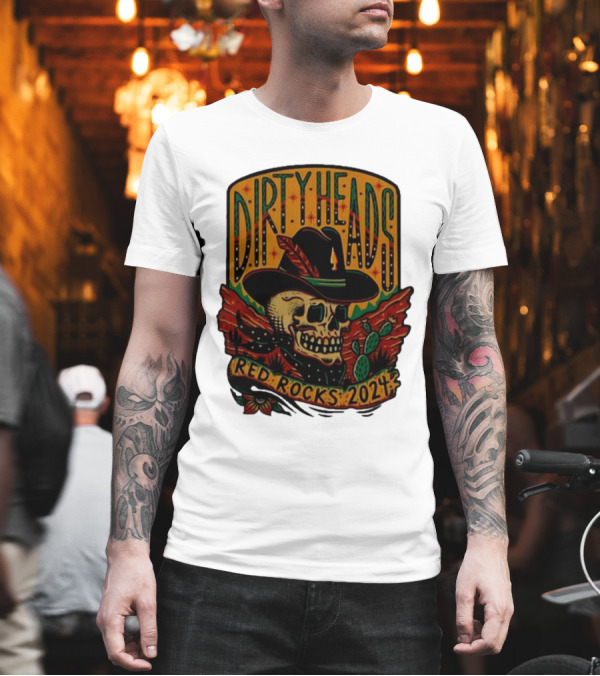 DIRTY HEADS Red Rocks 2024 Skull Cactus Desert Scene T-Shirt DIRTY HEADS Red Rocks 2024 Skull Cactus Desert Scene T-Shirt