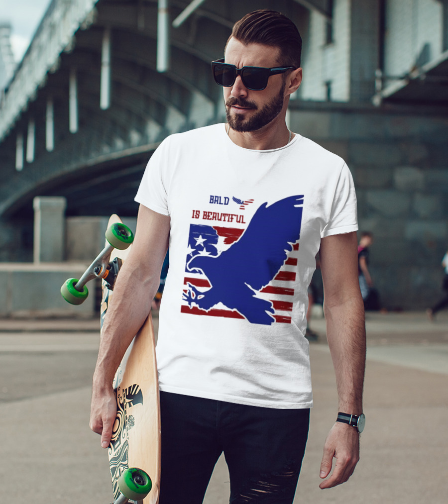 Bald Is Beautiful American Flag Eagle Stars Stripes T-Shirt