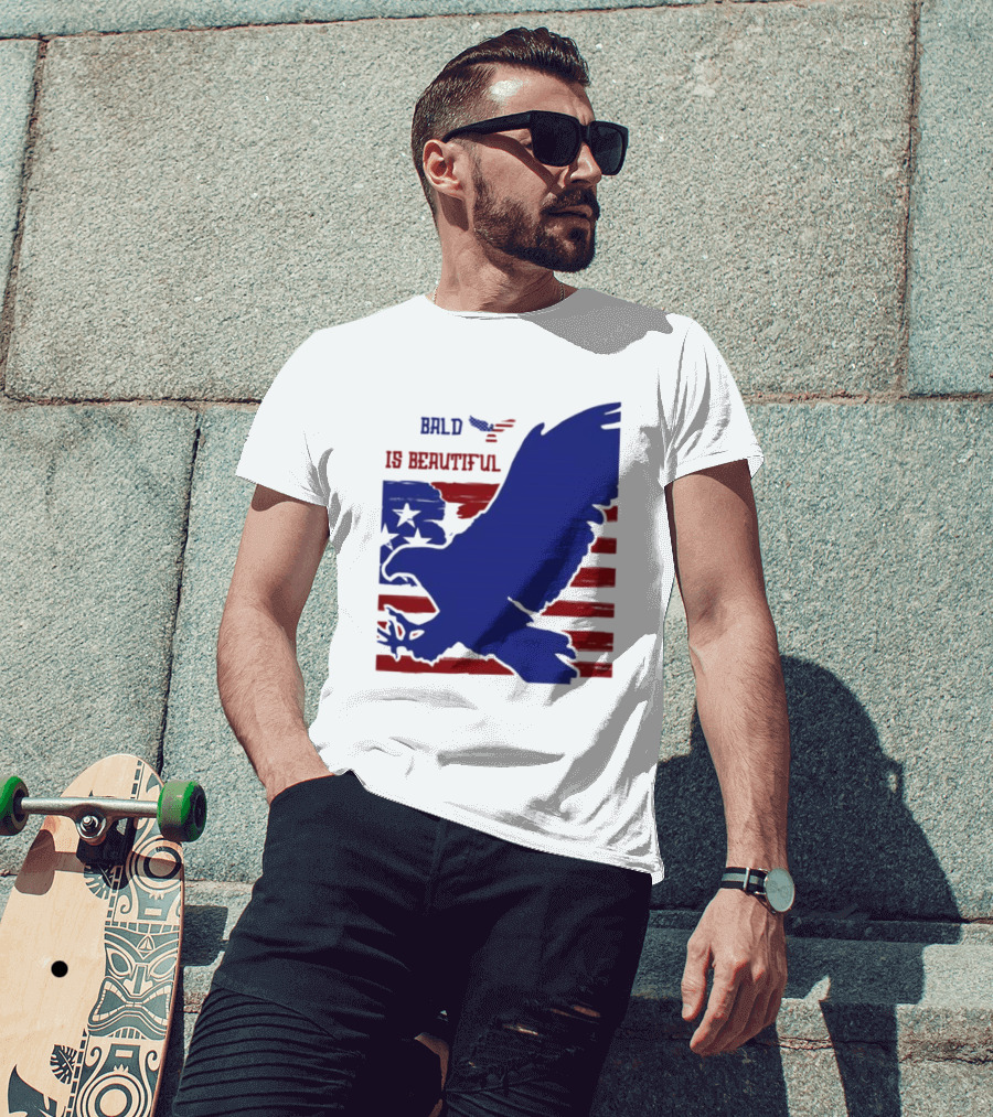 Bald Is Beautiful American Flag Eagle Stars Stripes T-Shirt