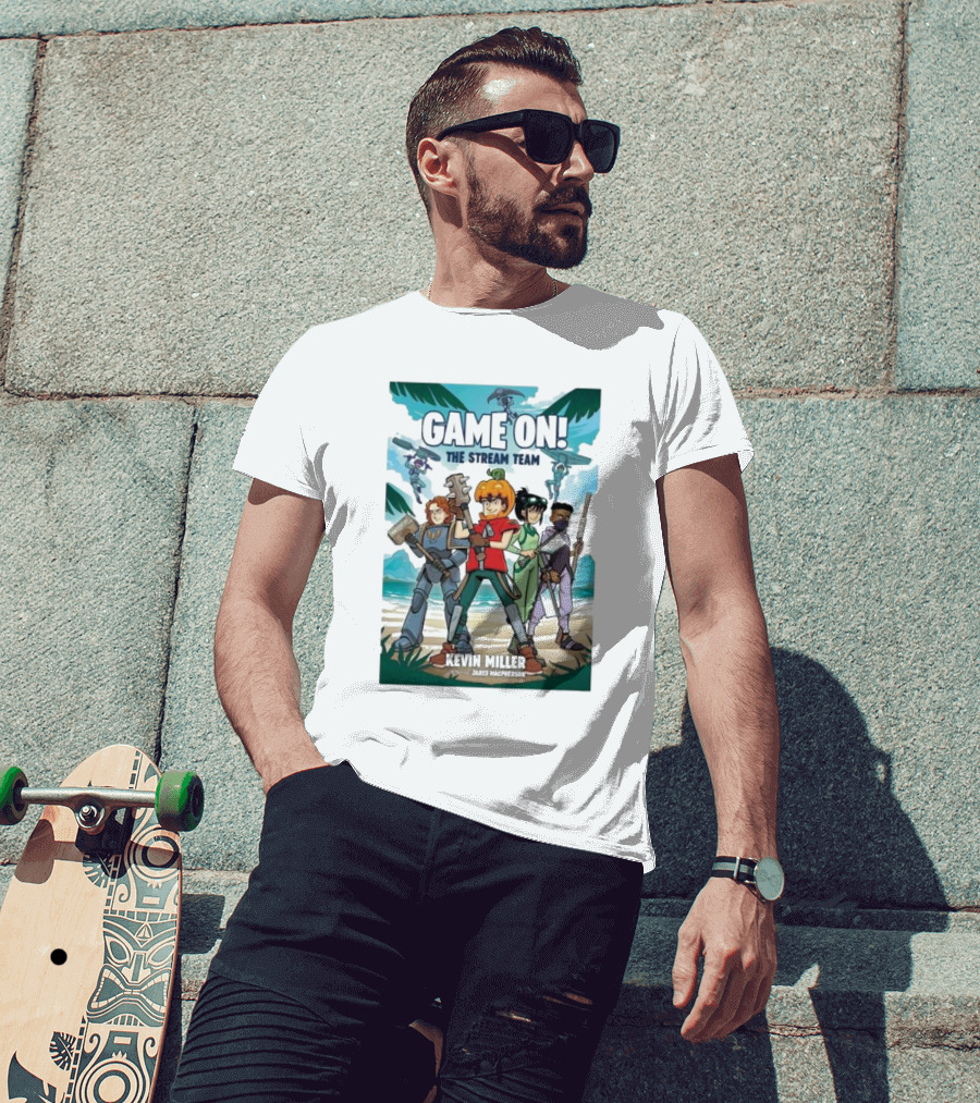 Game On The Stream Team Kevin Miller Jared Macpherson Characters Palm Trees Adventure T-Shirt