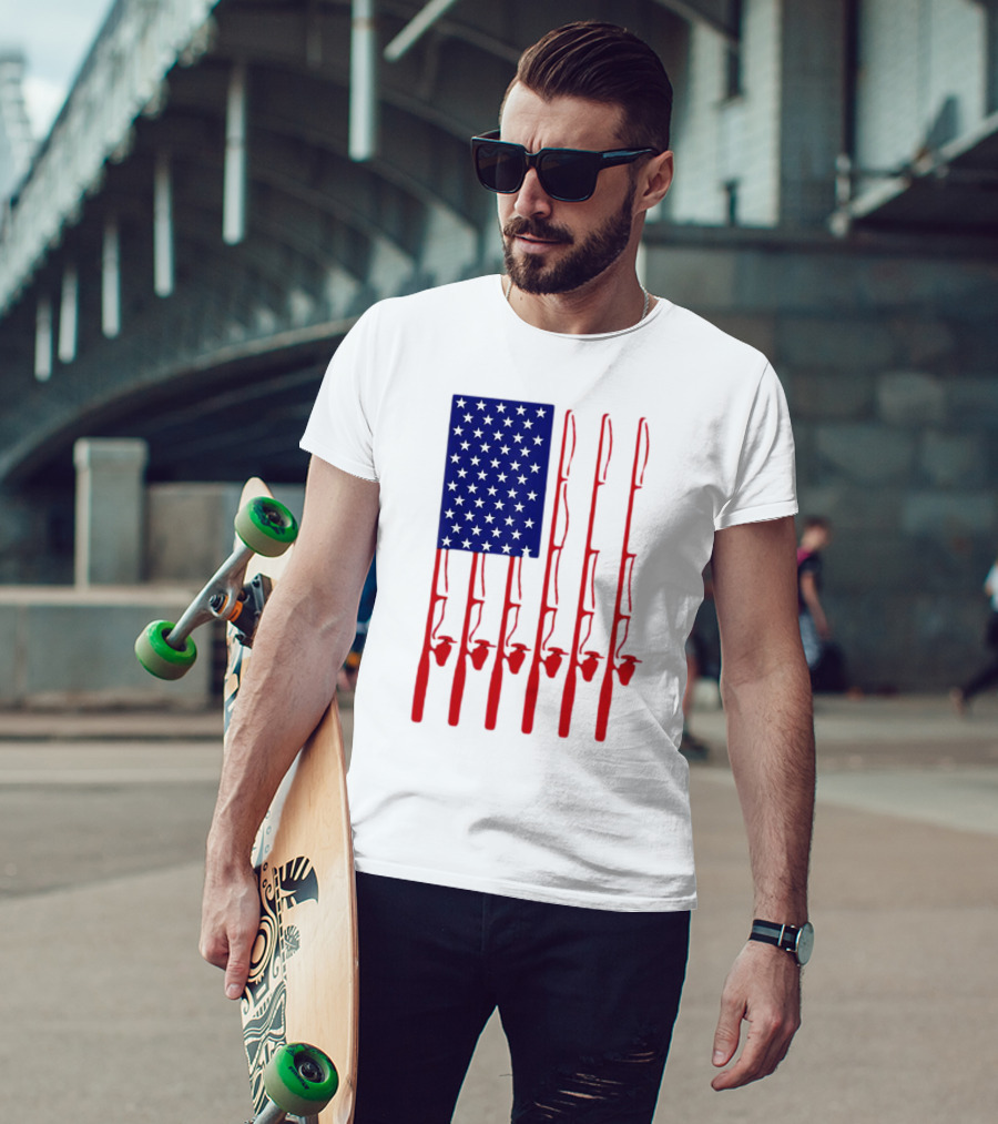 Fathers Day Fishing American Flag T-Shirt