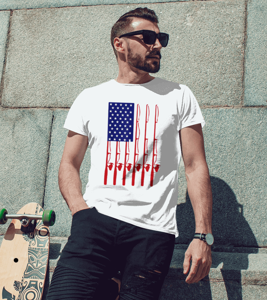 Fathers Day Fishing American Flag T-Shirt