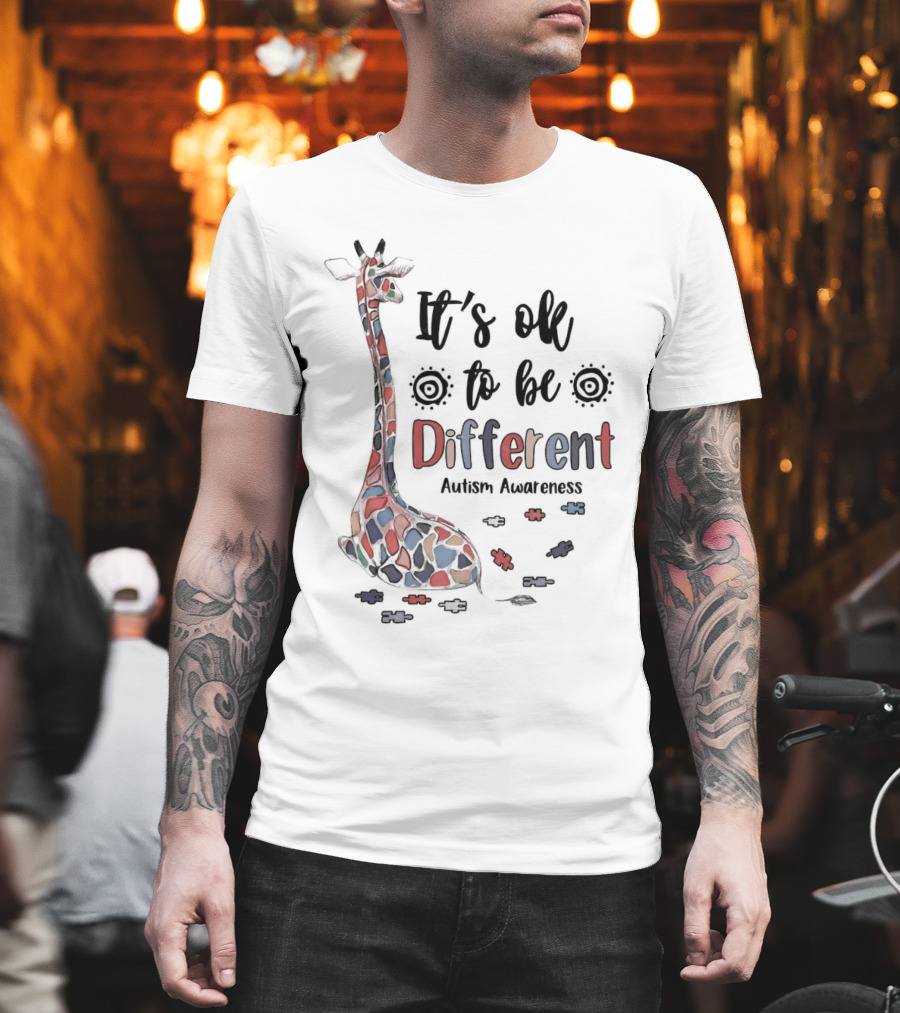 It's Ok To Be Different Giraffe Autism Awareness T-Shirt