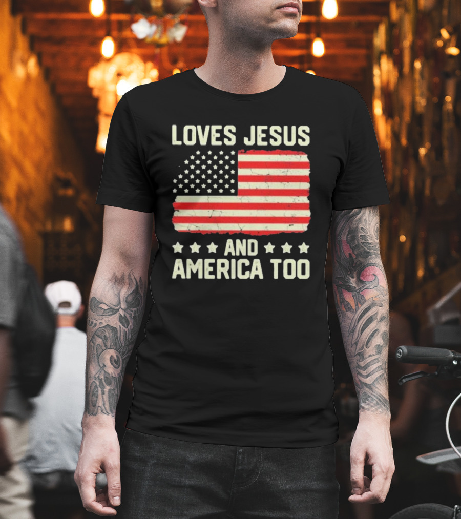 Loves Jesus And America Too Vintage Independence Day Flag T-Shirt