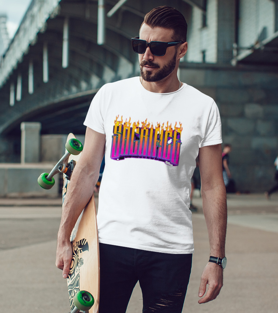 Sacrifice Hades Sunset Flame Text T-Shirt