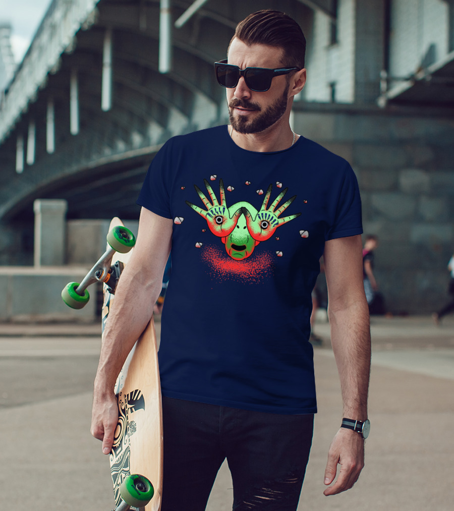 Halloween Gift Creepy Eyeball Creature With Hello Goodbye Hands T-Shirt