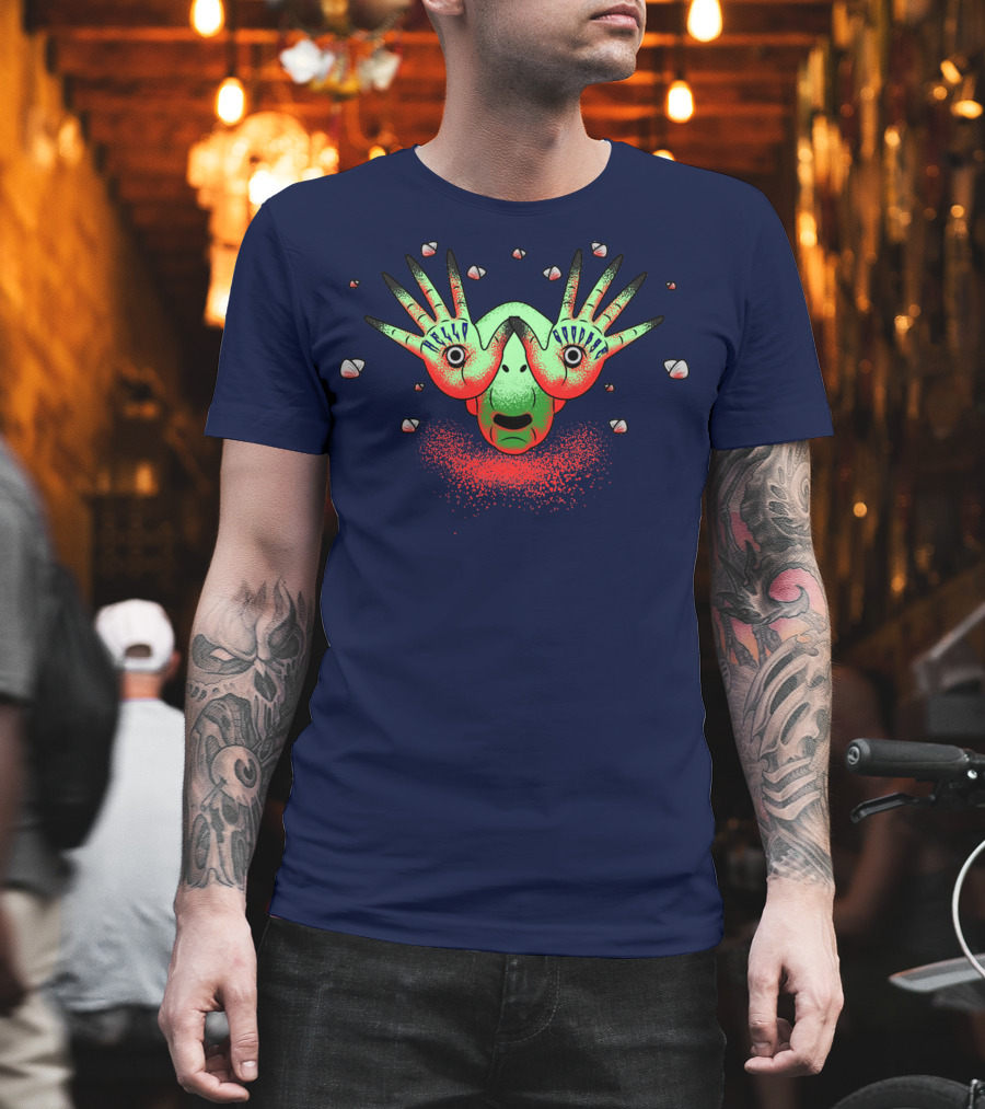 Halloween Gift Creepy Eyeball Creature With Hello Goodbye Hands T-Shirt