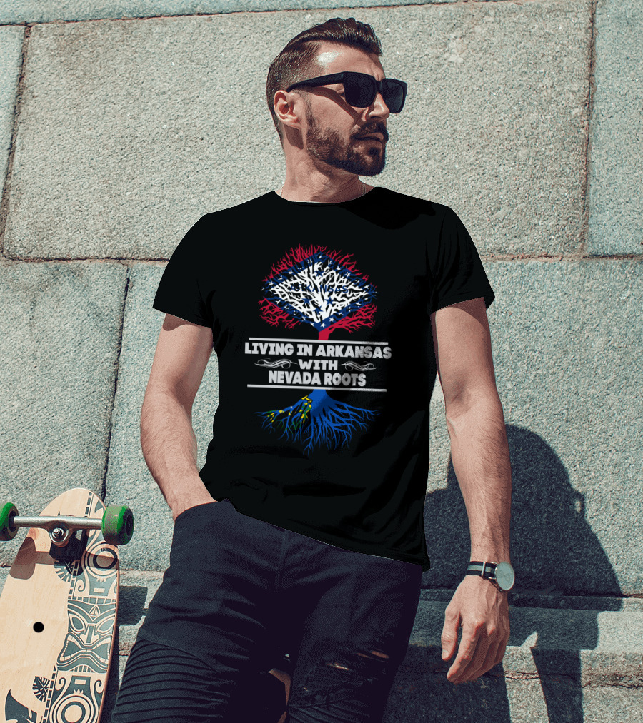 Living In Arkansas With Nevada Roots Arkansas Flag Tree T-Shirt