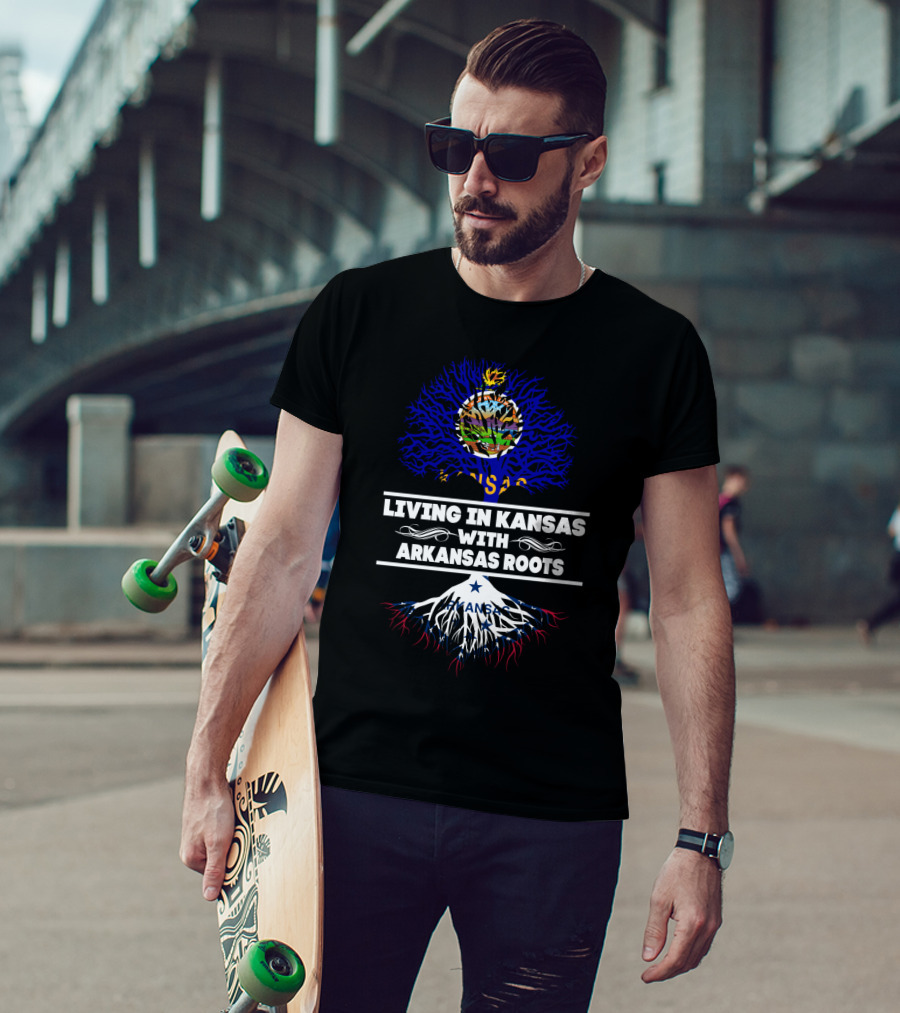 Kansas State Love With Arkansas Heritage Connection - Blue Tree And Roots T-Shirt