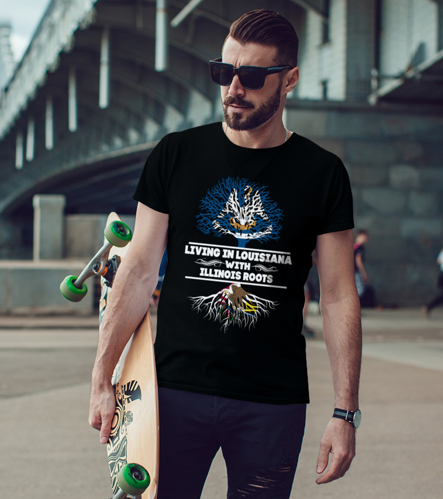 Living In Louisiana With Illinois Roots Pelican And Eagle Tree Symbolism T-Shirt
