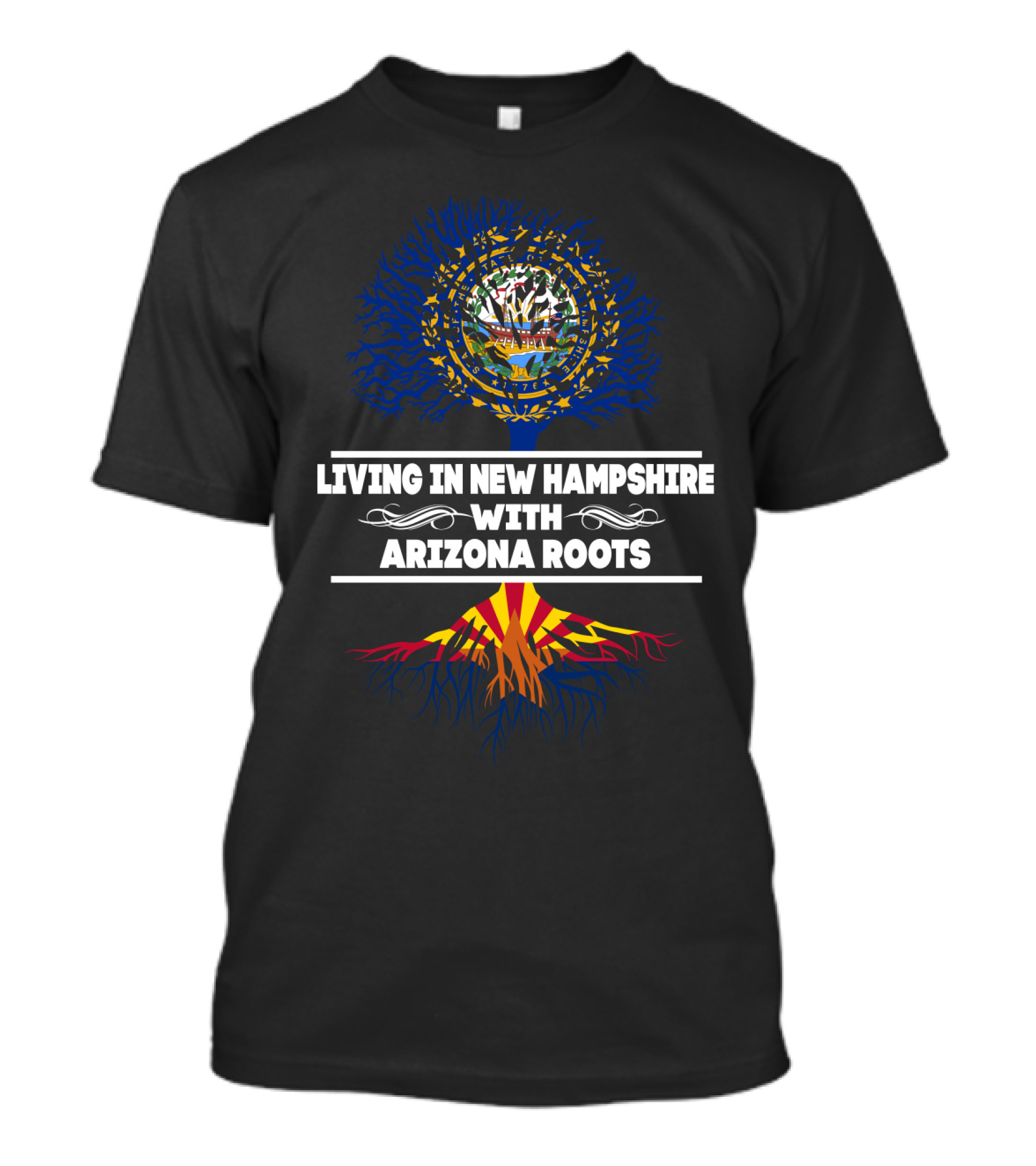 New Hampshire Living Arizona Roots Tree Design With State Colors And Emblems T-Shirt