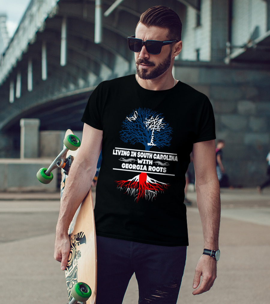 Living In South Carolina With Georgia Roots Palmetto And Oak Tree Connection T-Shirt