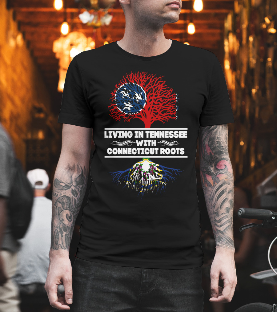 Tennessee Living Connecticut Roots Tree Design With State Flag Elements T-Shirt