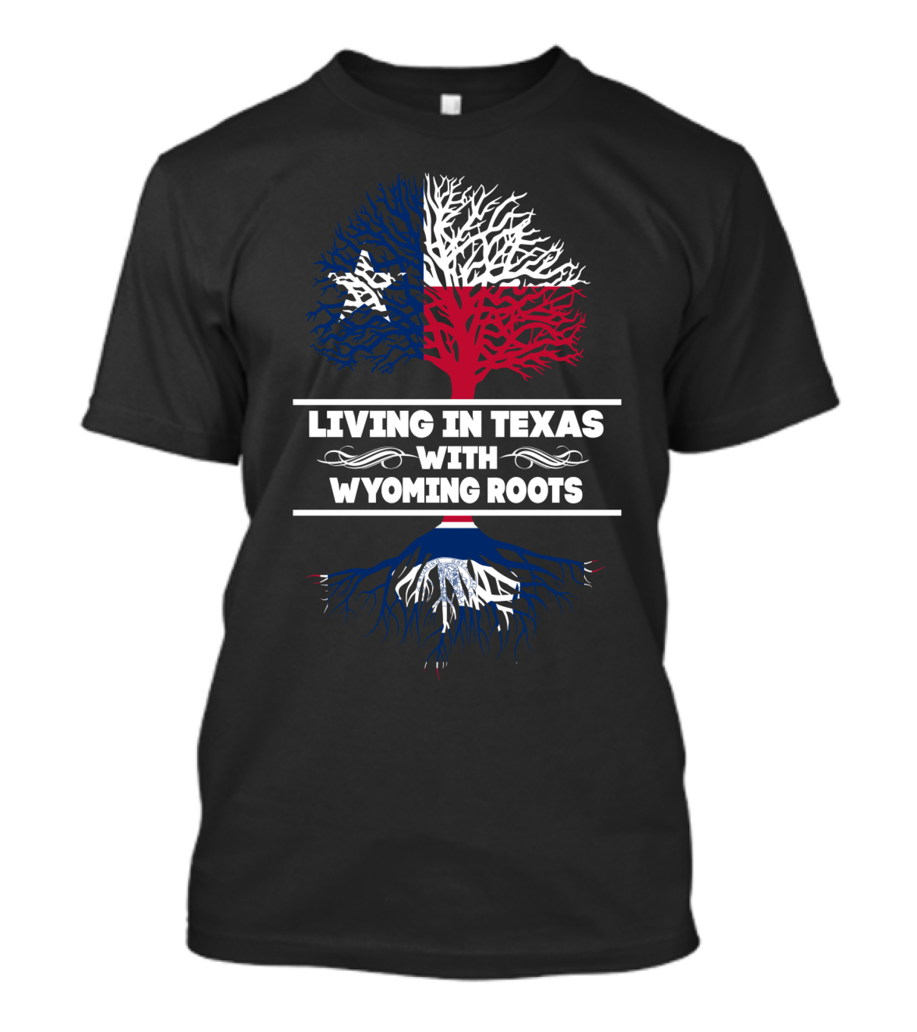 Texas And Wyoming Heritage With State Flag Tree Roots Symbolism T-Shirt