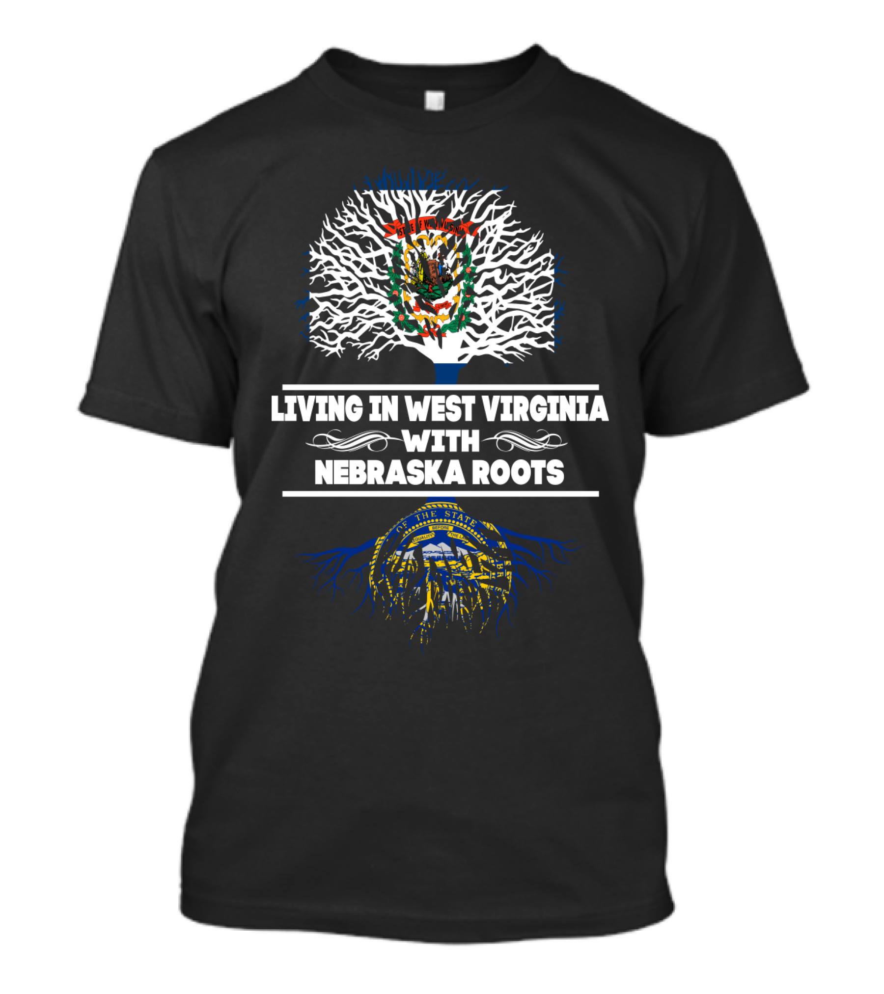 Living In West Virginia With Nebraska Roots State Seals Tree T-Shirt